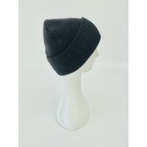 Черная женская шапка с двойным подворотом из ангоры зимняя