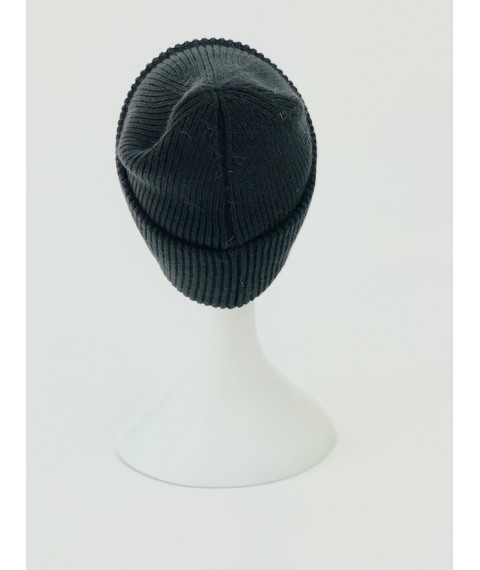 Black women's sports hat with a double turn-up from angora winter