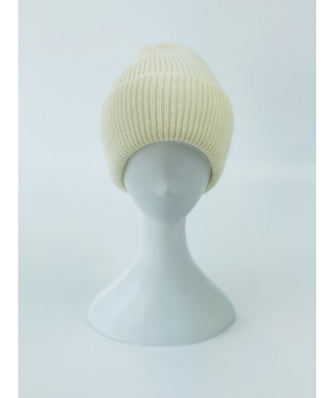 Milk women's hat with a double fold of angora