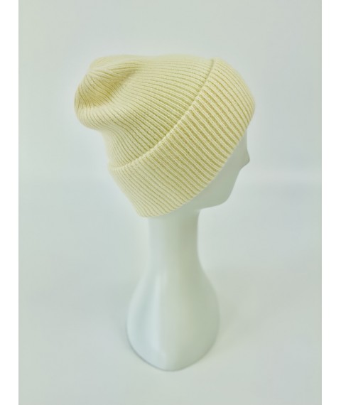 Milk women's hat with a double fold of angora