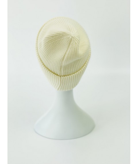 Milk women's hat with a double fold of angora