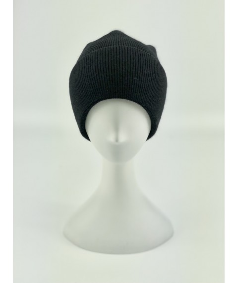Черная женская шапка спорт с двойным подворотом из ангоры зимняя