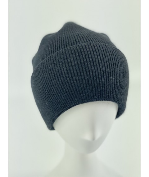 Black women's sports hat with a double collar made of angora winter