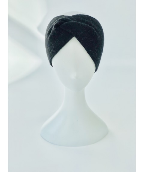 Черная ангоровая повязка-чалма на голову женская