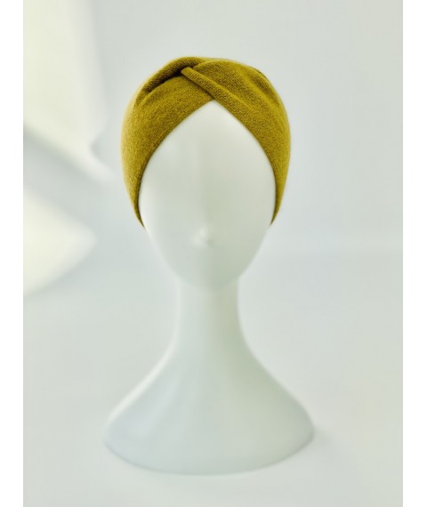 Оливковая ангоровая повязка-чалма на голову женская