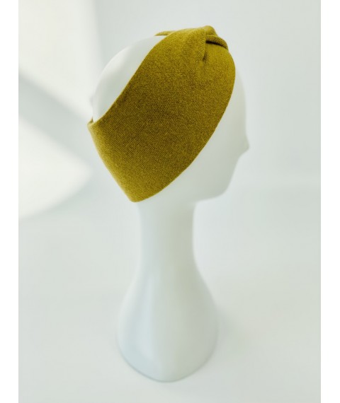 Оливковая ангоровая повязка-чалма на голову женская