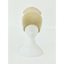 Women's hat knitted with collar beige cotton