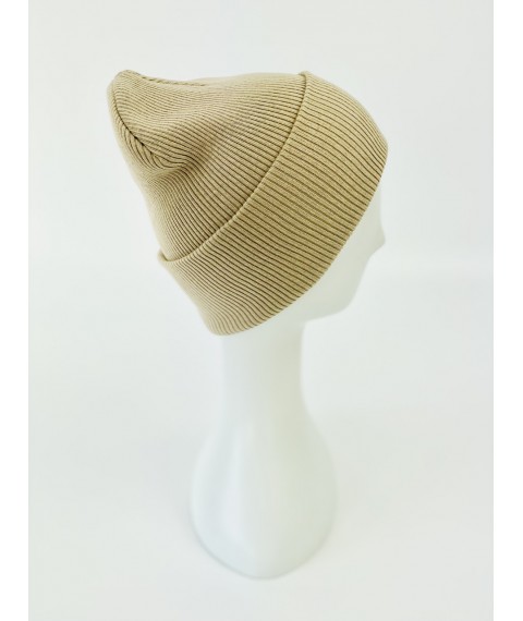 Women's hat knitted with collar beige cotton
