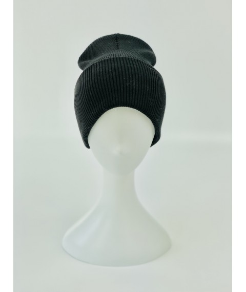 Black cotton knitted beanie hat for women