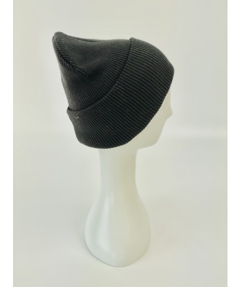 Black cotton knitted beanie hat for women