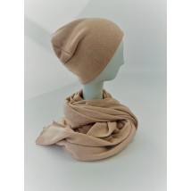 Beanie hat women's wool blend double thin without logo branded beige