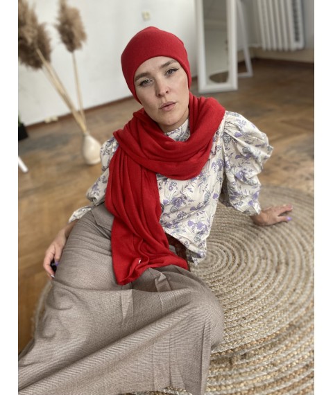 Women's half-woolen double hat thin beanie without logo brand red