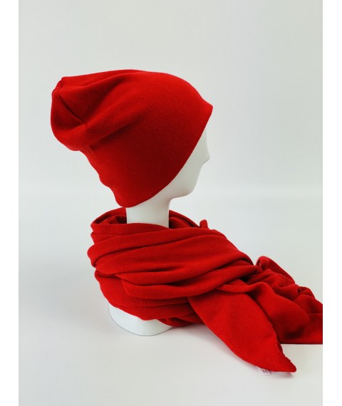 Красная тонкая шапка-бини полушерсть зима