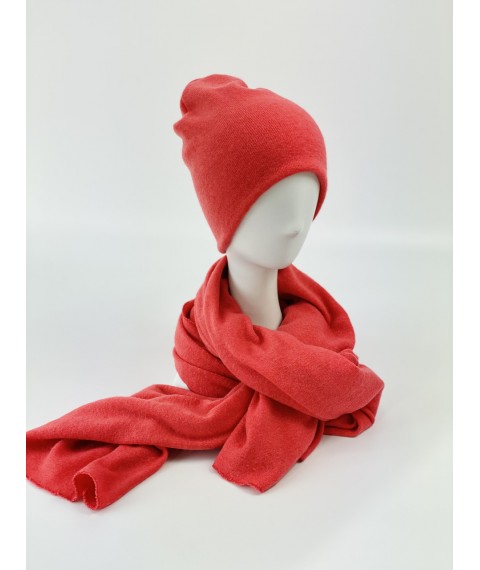 Coral women's scarf from semi-woolen