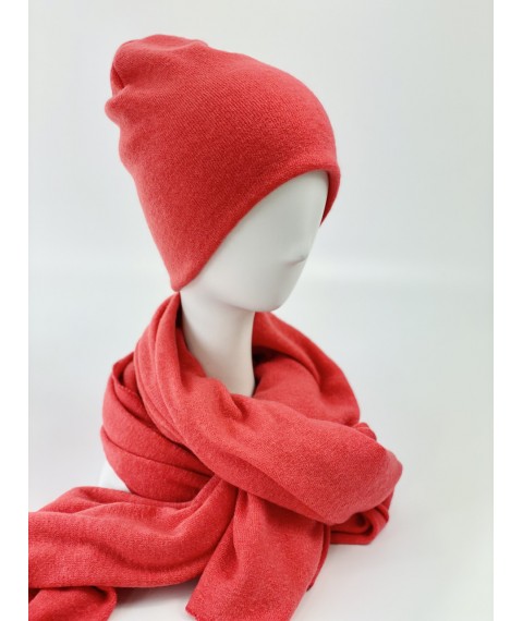 Coral women's scarf from semi-woolen
