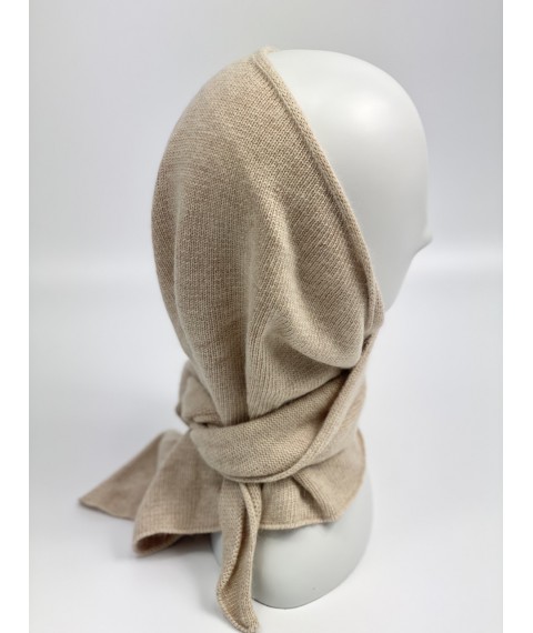 Warm women's kerchief-scarf from angora beige winter