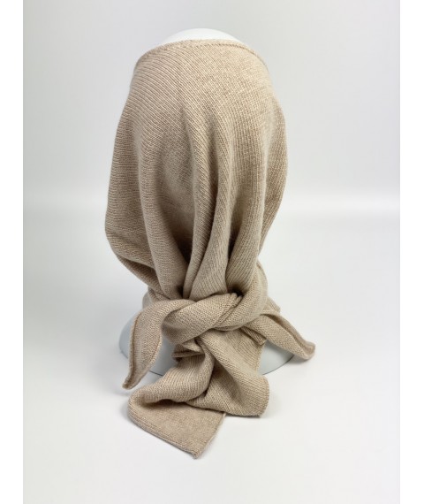 Warm women's kerchief-scarf from angora beige winter