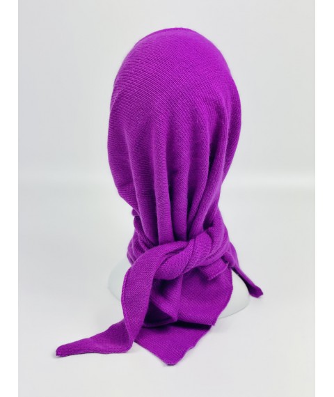 Фиолетовая теплая вязаная косынка женская ангора