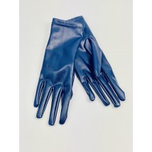Синие перчатки из экокожи женские на флис-мехе