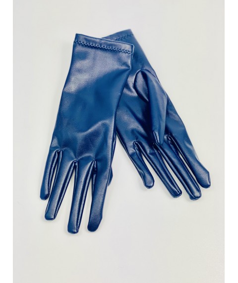 Синие перчатки из экокожи женские на флис-мехе