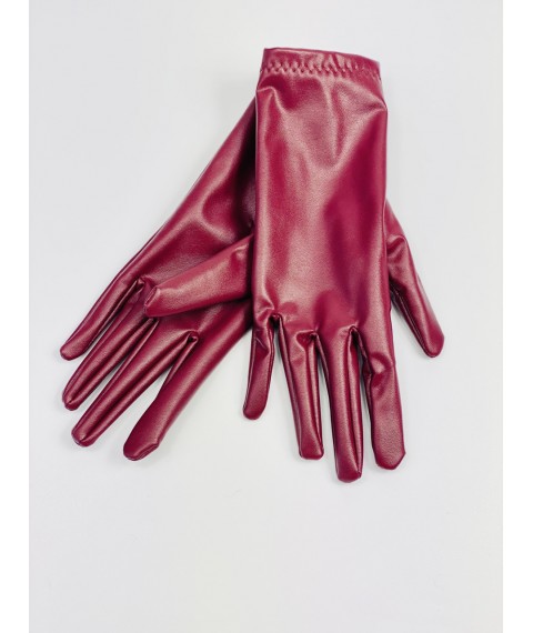 Red gloves made of eco-leather for women with fleece-fur