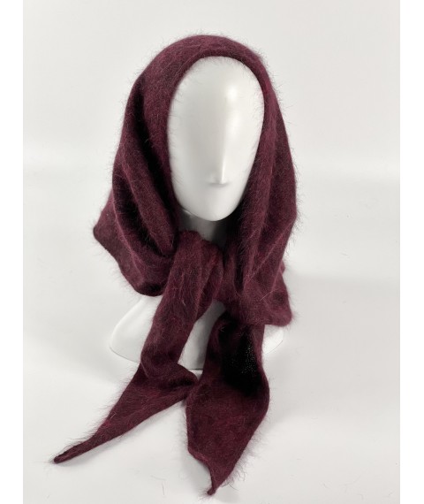 Косынка женская зимняя вязаная из ангоры бордовая BKSx6