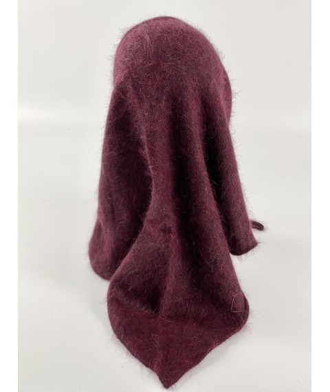 Косынка женская зимняя вязаная из ангоры бордовая BKSx6