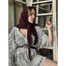 Косынка женская зимняя вязаная из ангоры бордовая BKSx6
