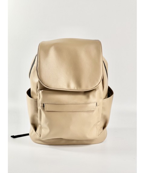 Backpack women's large beige eco-leather urban BIGKx9