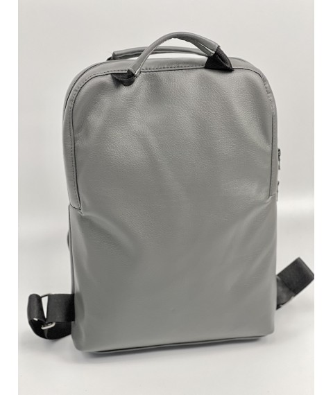 Rectangular women's backpack dark gray made of eco-leather M83x10