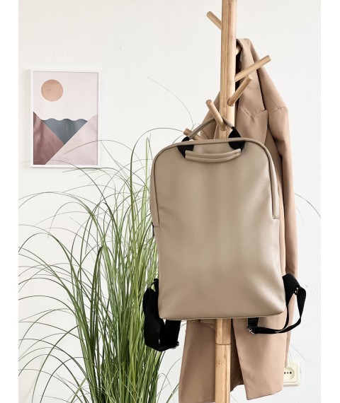 Women's beige backpack made of eco-leather minimalistic M83x11