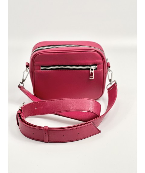 Crimson women's cross-body bag on a wide shoulder strap made of eco-leather M16Lx8