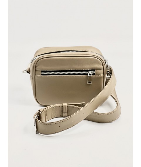 Beige women's bag on a wide belt made of eco leather M16Lx9
