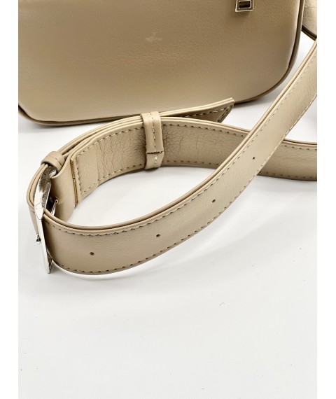 Beige women's bag on a wide belt made of eco leather M16Lx9