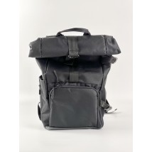 Women's black roll-top backpack made of oxford and eco-leather RL1x2