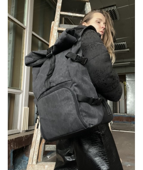 Рюкзак ролл женский серый из канваса непромокаемый городской RL1x3