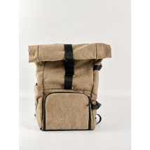 Рюкзак ролл-топ женский коричневый хаки из непромокаемой ткани и экокожи RL1x4