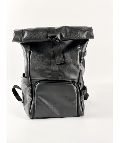 Black women's roll backpack made of eco-leather RL1x1