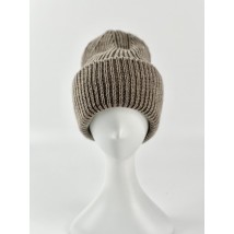 Women's wool-blend knitted hat with collar, dark beige SNx19