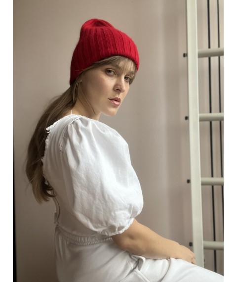 Красная вязаная женская зимняя шапка MBx8