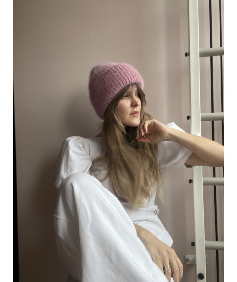 Розовая женская шапка на флисовой подкладке NDx10