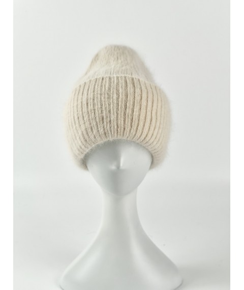 Белая молочная ангоровая шапка на флисе NDx7