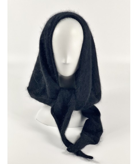 Black downy knitted warm angora head scarf BKSx8