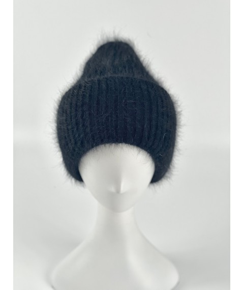 Черная ангоровая женская шапка на флисовой подкладке NDx8