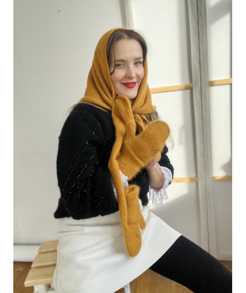 Yellow mustard down angora scarf for women BKSx11