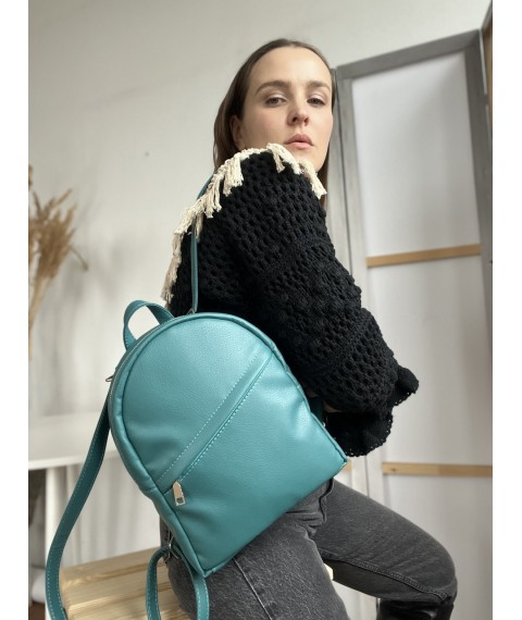 Backpack-bag small city for women made of eco-leather turquoise RM1x33 SF
