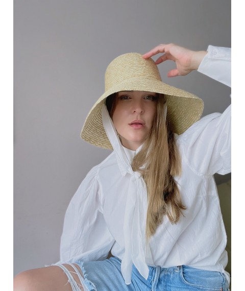 Шляпа женская соломенная с белой лентой RH-050