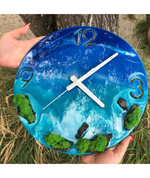 Ocean wall clock with epoxy resin art