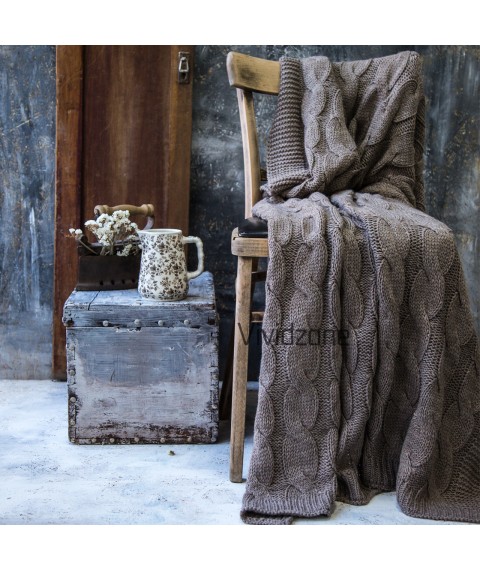 Plaid knitted ROMANTIC 160x210 cold cappuccino