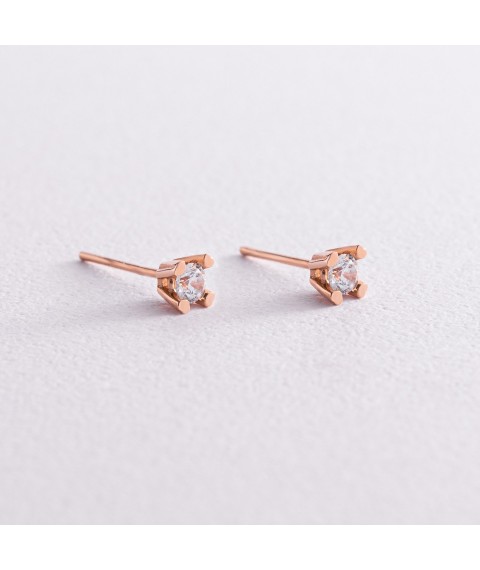 Gold stud earrings with cubic zirconia s05308 Onyx